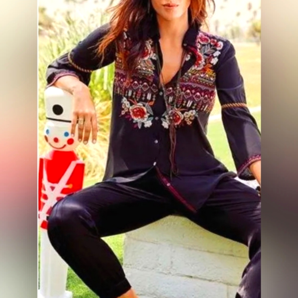 Johnny Was, Jyll Silk Embroidery Blouse